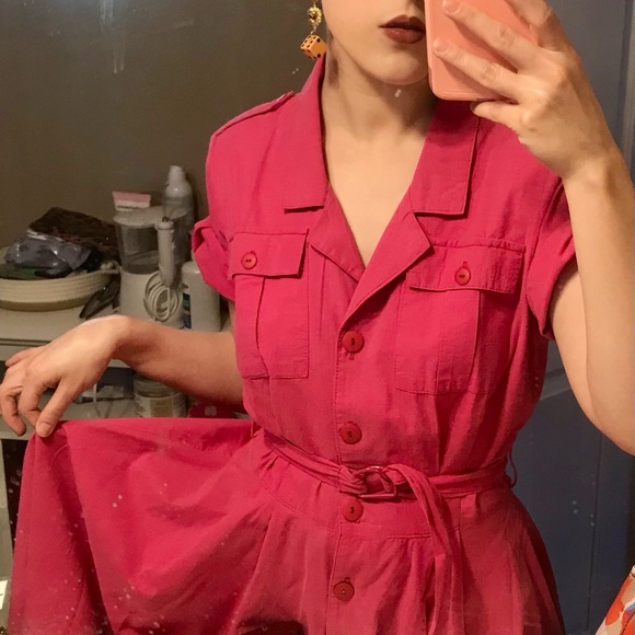 Authentic 80s Byer Too Raspberry Pink Belted Shirtdress with Full Circle Skirt - Picture 11 of 11